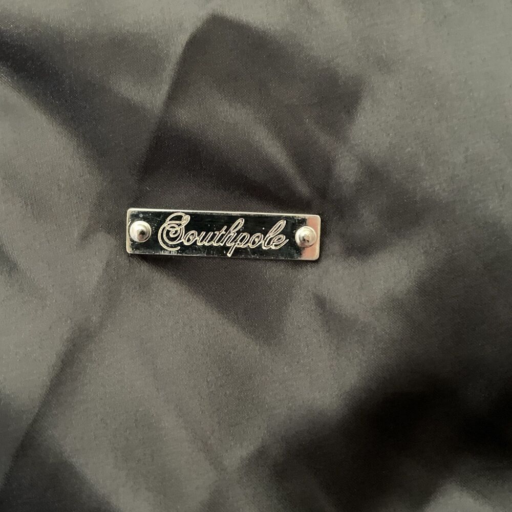 Southpole Women M Cropped Bomber Jacket Black Ruched Satin Y2K Gorpcore Tech - Picture 3 of 16